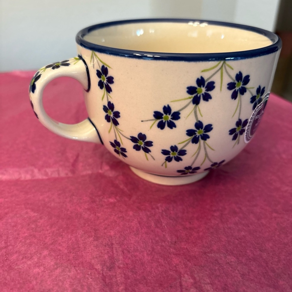 Boleslaweic Polish Pottery Large Mug Soup Latte Cup Spring Blossoms 23 oz - Picture 3 of 12